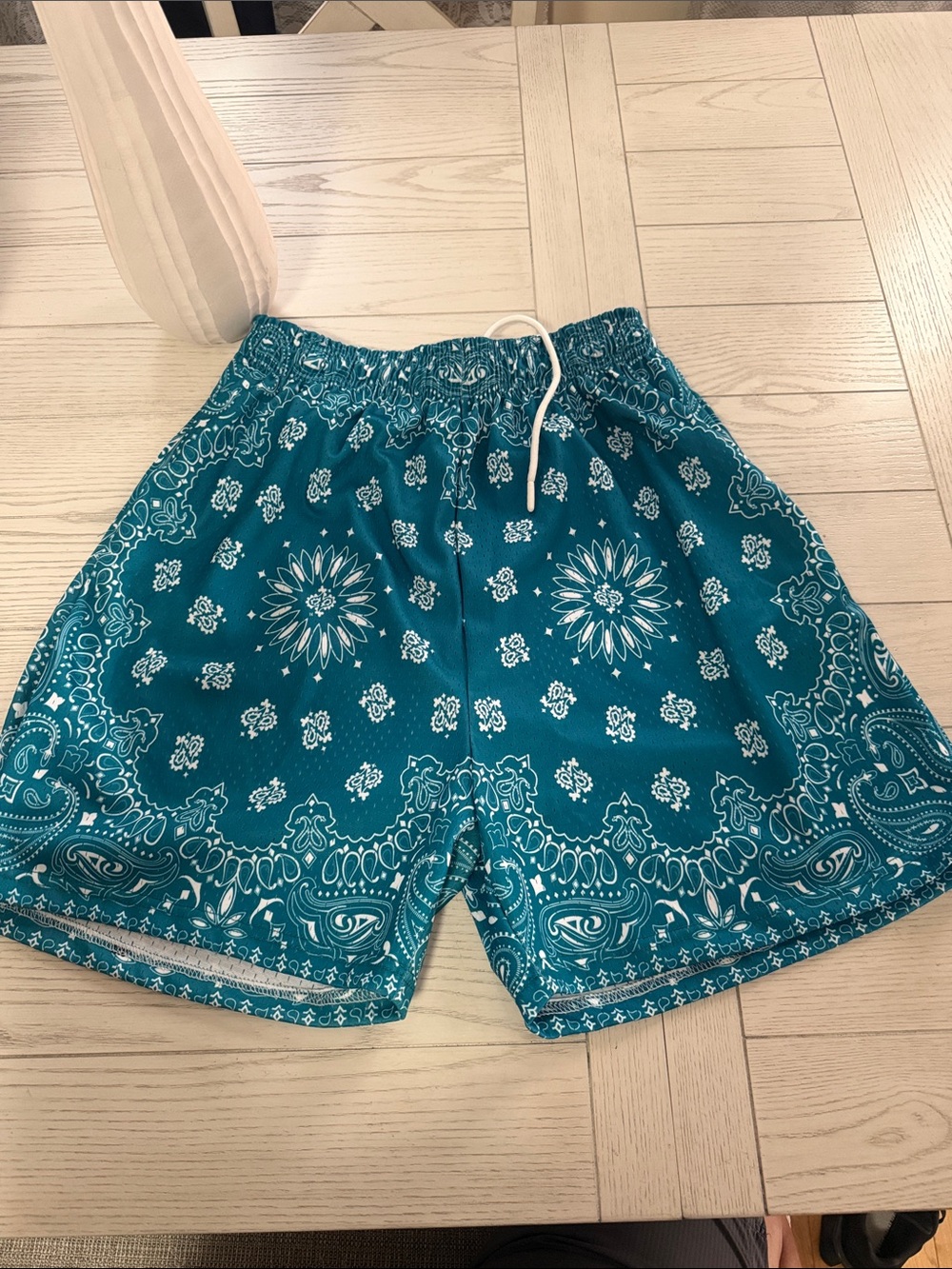 Men's Teal Bandana-Print Swim Trunks with Drawstring